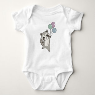 Raccoon Flies Balloons Above Cute Animals For Kids Baby Bodysuit