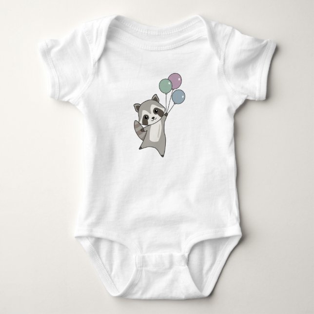 Raccoon Flies Balloons Above Cute Animals For Kids Baby Bodysuit (Front)