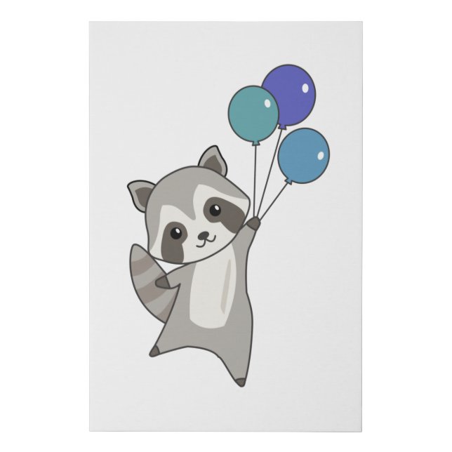 Raccoon Flies Balloons Above Cute Animals For Kids Faux Canvas Print (Front)