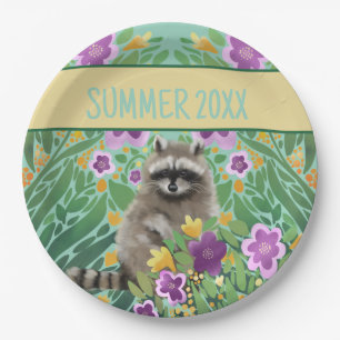 Raccoon Floral Summer Paper Plates