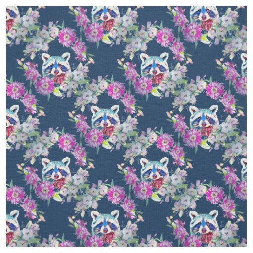 Raccoon Floral Woodland Fabric