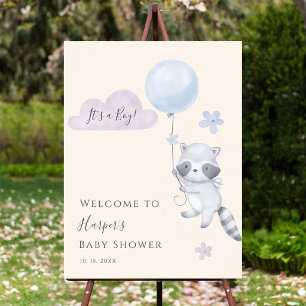 Raccoon Flying Balloon Boy Baby Shower Welcome Foam Board