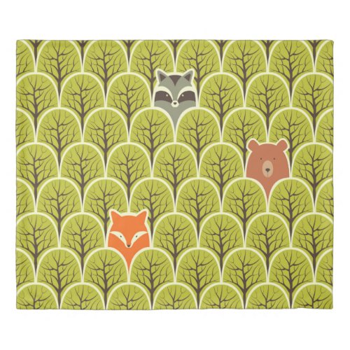 Raccoon fox and bear in a forest seamless pattern duvet cover