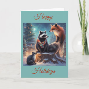 Raccoon & Fox Christmas in the Woods Card
