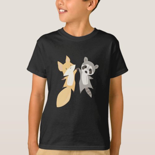 Raccoon Fox Cute Animals Forest Animals For Kids T_Shirt