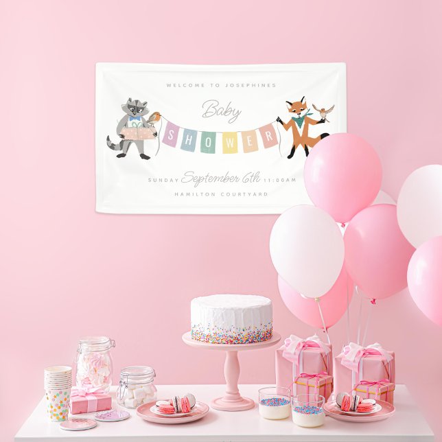 Raccoon Fox Forest Friends Neutral Baby Shower Banner (Creator Uploaded)