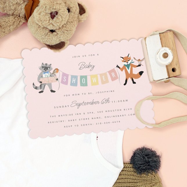 Raccoon Fox Forest Friends Neutral Baby Shower Invitation (Creator Uploaded)