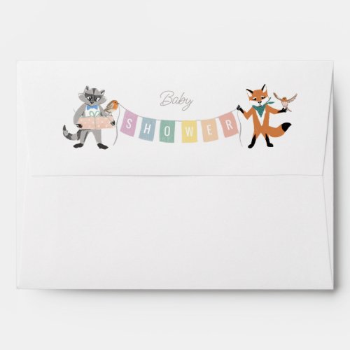 Raccoon Fox Forest Friends Pastel Baby Shower Envelope