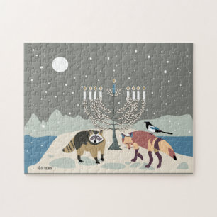 Raccoon.Fox.Magpie  Hanukkah 11x14 Puzzle