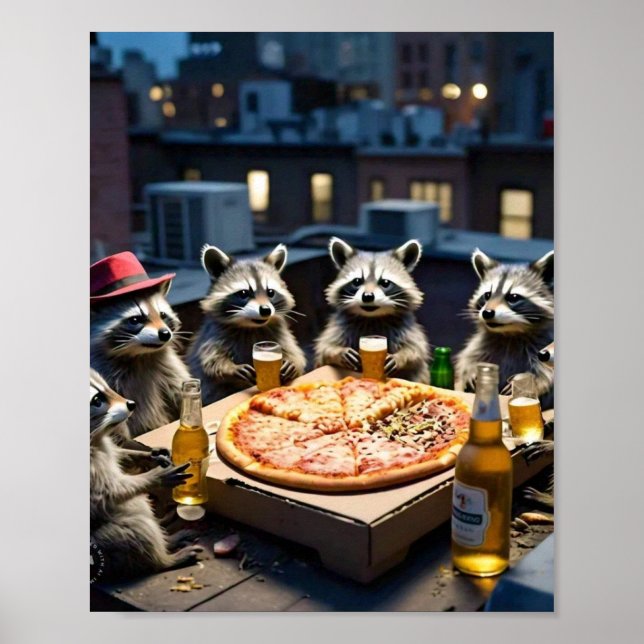 Raccoon friday pizza night poster (Front)