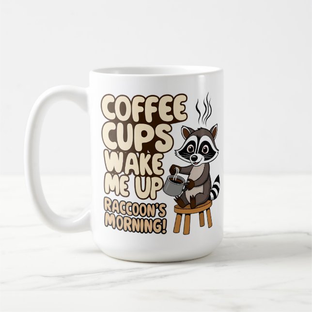 Raccoon funny morning  with coffee cup (Left)
