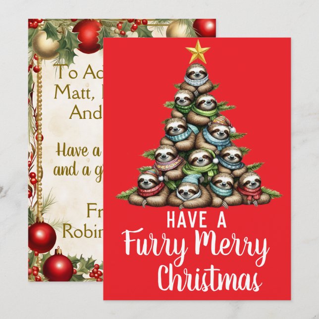 Raccoon Furry Merry Christmas Tree Holiday Card (Front/Back)
