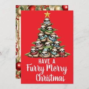 Raccoon Furry Merry Christmas Tree Holiday Card