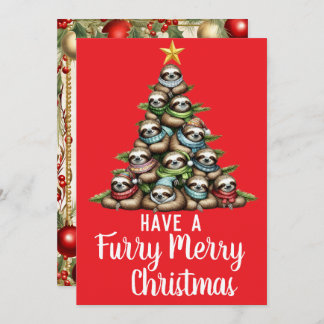 Raccoon Furry Merry Christmas Tree Holiday Card