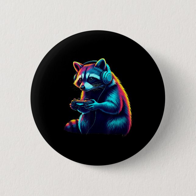 Raccoon Gaming Animal Video Games Funny Raccoon  Button (Front)