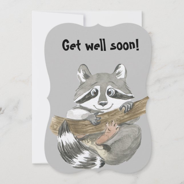 Raccoon Get well soon Flat Thank You Card (Front)
