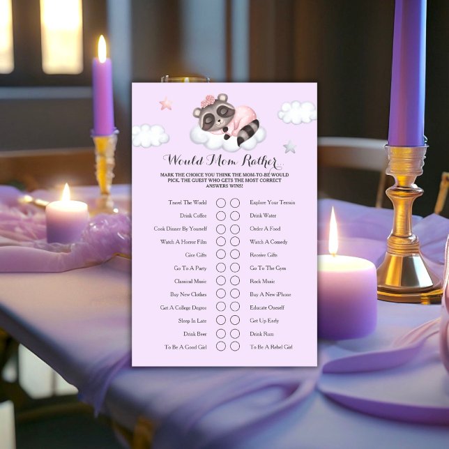 Raccoon Girl Baby Shower Game Would Mom Rather.. (Raccoon Girl Baby Shower Game Would Mom Rather..)