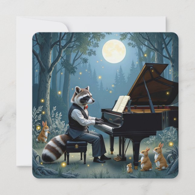 Raccoon Giving a Piano Recital In the Forest Invitation (Front)