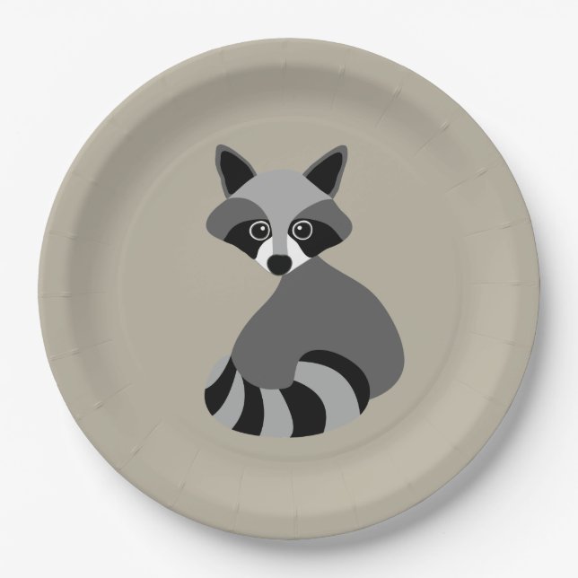 Raccoon Graphic Cartoon Illustration Paper Plates (Front)