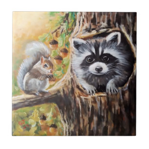 Raccoon & Grey Squirrel Decorative Tiles