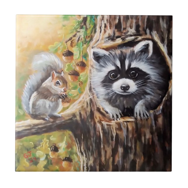 Raccoon & Grey Squirrel Decorative Tiles (Front)