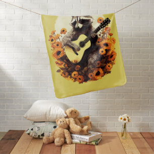 Raccoon Guitar Serenade in Sunflowers Baby Blanket