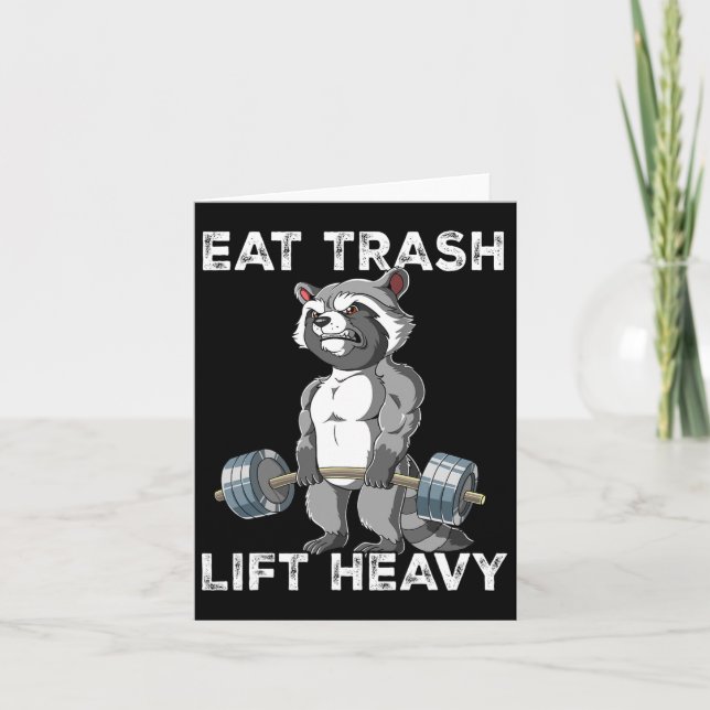 Raccoon Gym Weight Training Eat Trash Lift Heavy  Card (Front)