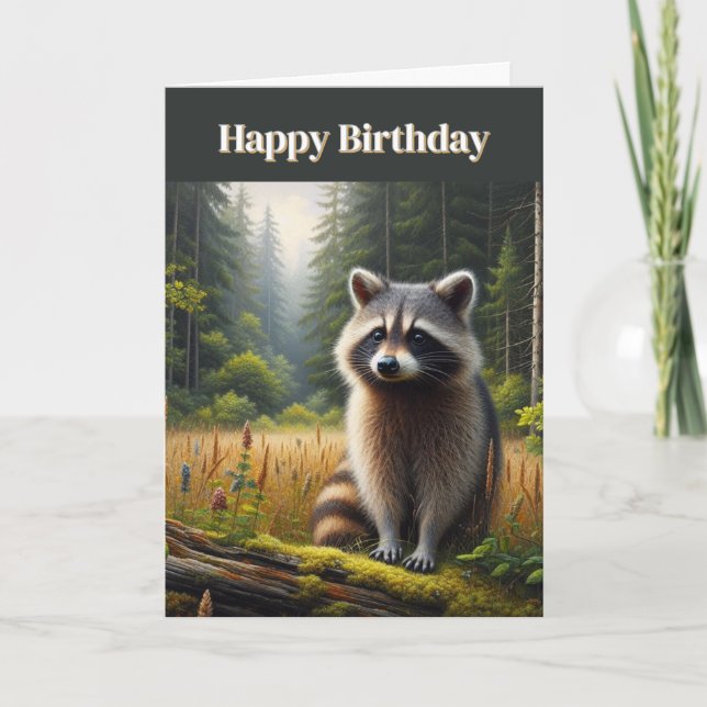 Raccoon Happy Birthday Greeting  Card (Front)