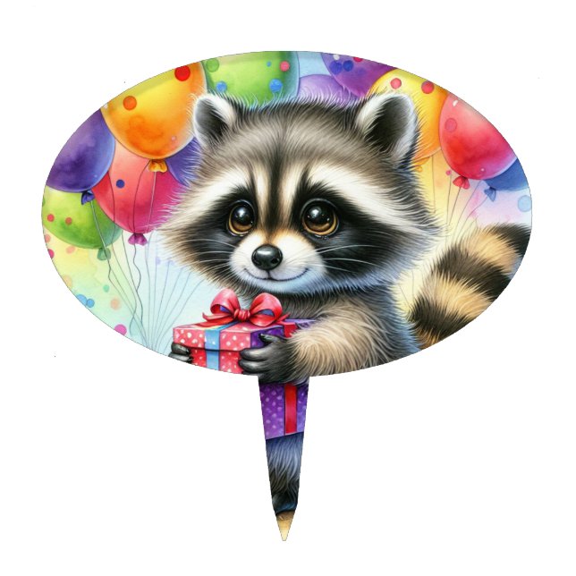 Raccoon Happy Birthday Party  Cake Topper (Front)