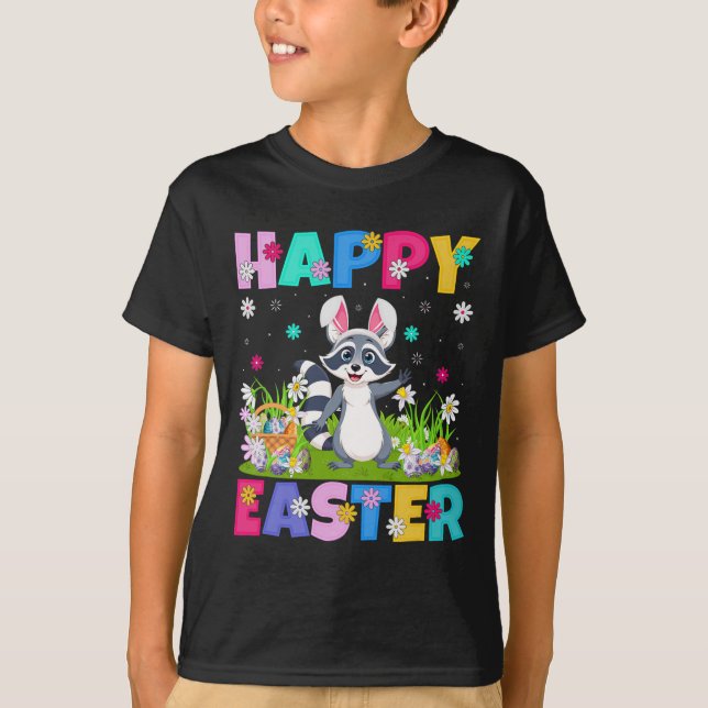 Raccoon Happy Easter Egg Hunt Bunny Ear Raccoon Ea T-Shirt (Front)