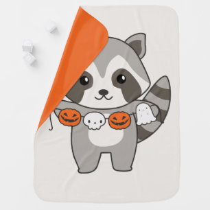 Raccoon Happy Halloween Pumpkin Bat Costume Baby B Blanket