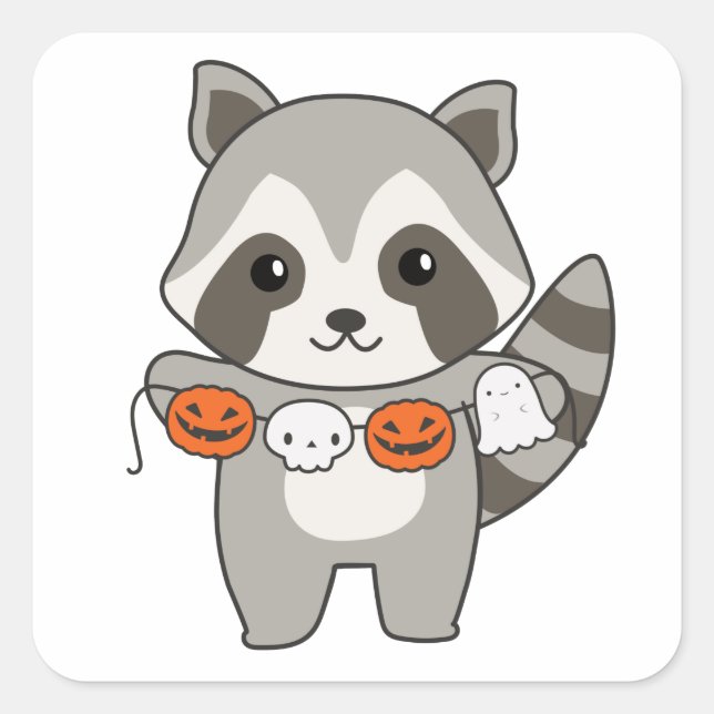 Raccoon Happy Halloween Pumpkin Bat Costume Square Square Sticker (Front)