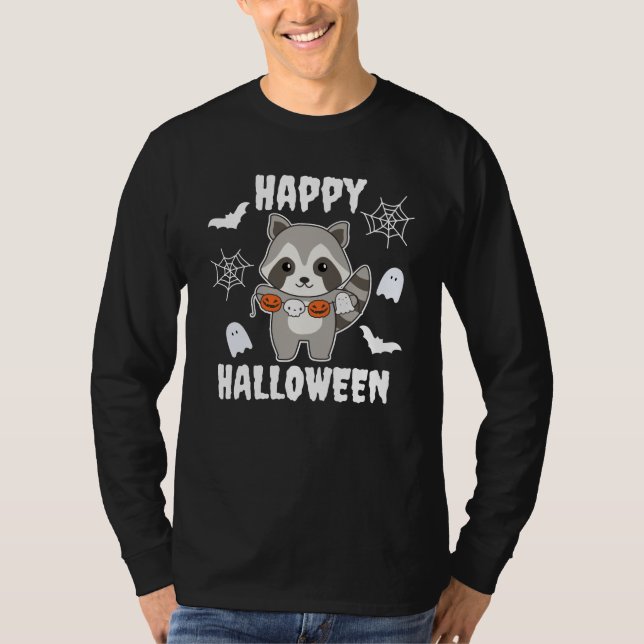 Raccoon Happy Halloween Pumpkin Bat Costume T-Shirt (Front)