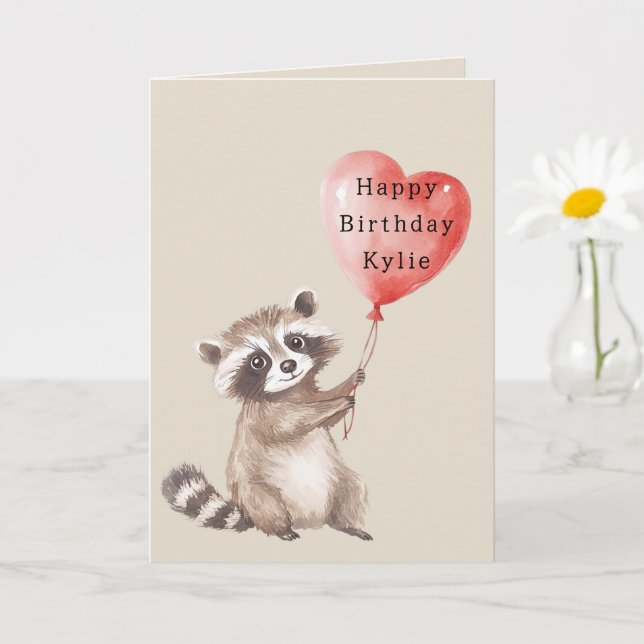 Raccoon Heart Balloon Birthday Card (Small Plant)
