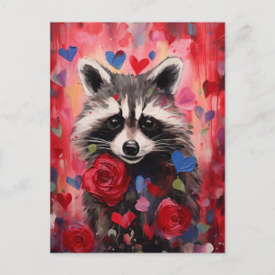 Raccoon Hearts Love Postcard