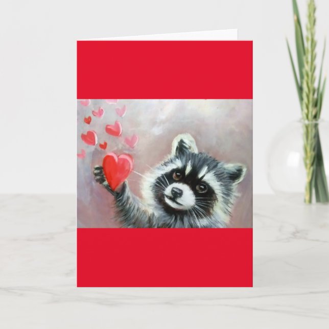 Raccoon Hearts Valentine Blank Greeting Card (Front)