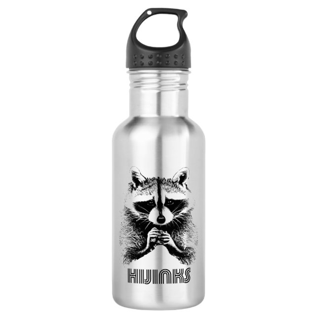 Raccoon Hijinks Stainless Steel Water Bottle (Front)