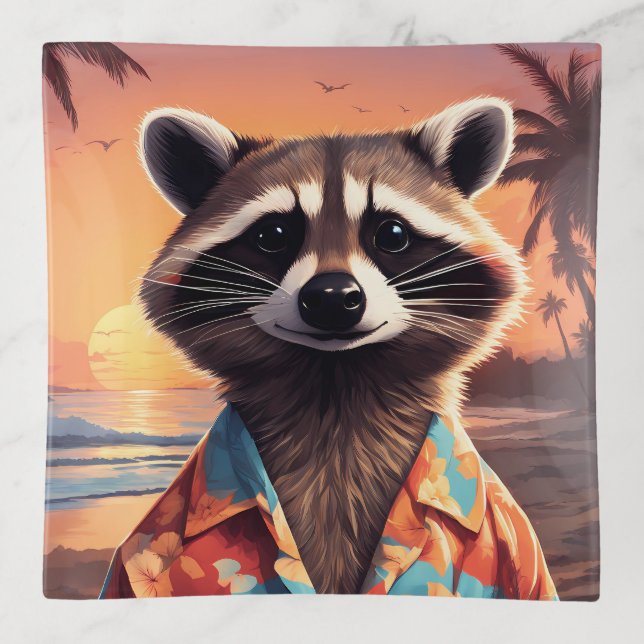 Raccoon Holiday Trinket Tray (Front)