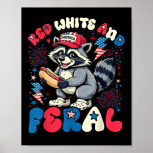 Raccoon Hot Dog Floral Red White And Feral America Poster