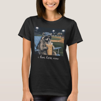 Raccoon I Live Here Now Shirt Raccoon Drinking Ice