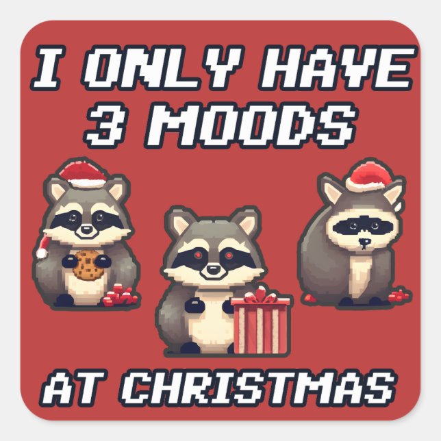 Raccoon I only have 3 moods at Christmas Square Sticker (Front)