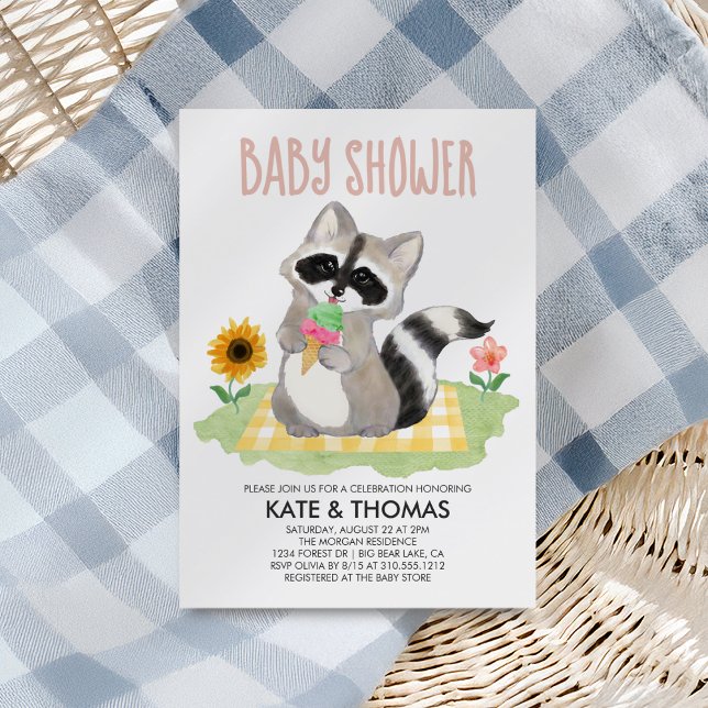 Raccoon Ice Cream Picnic Baby Shower Invitation (Creator Uploaded)