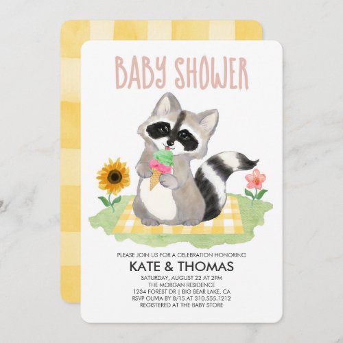 Raccoon Ice Cream Picnic Baby Shower Invitation