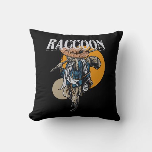 raccoon_illustration_streetwear throw pillow