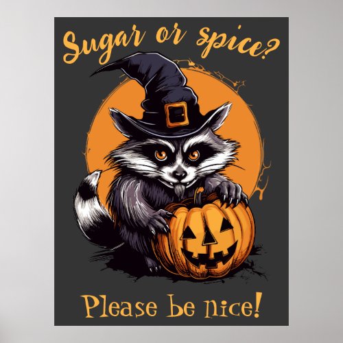 Raccoon in a magicians hat Halloween  Poster