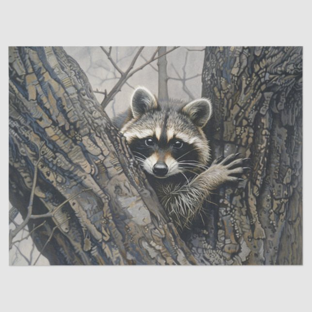 Raccoon in a Tree Painting Decoupage Tissue Paper (Front)