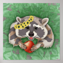 Raccoon in a wreath of sunflowers 