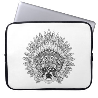 Raccoon In Feathered War Bonnet Doodle Laptop Sleeve