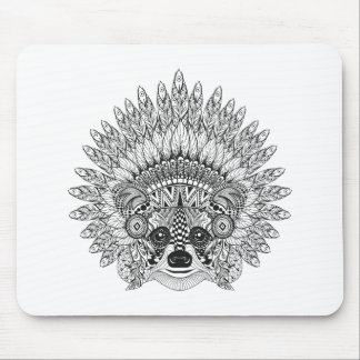 Raccoon In Feathered War Bonnet Doodle Mouse Pad