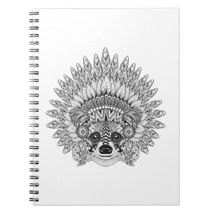 Raccoon In Feathered War Bonnet Doodle Notebook
